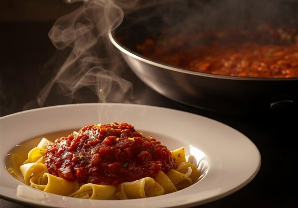 dampfendes Gericht nach dem Rotwein zum Kochen verwendet wurde